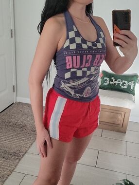 T.J.Maxx Purple Graphic Halter Tank with Pink Accents